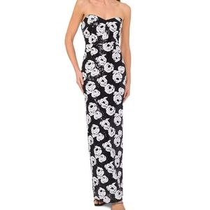 Elegant Black and White Sequin Floral Sweetheart Dress